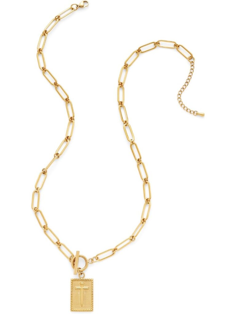 Chunky Gold Cross Pendant Necklaces for Women Trendy Toggle Design Statement Cha